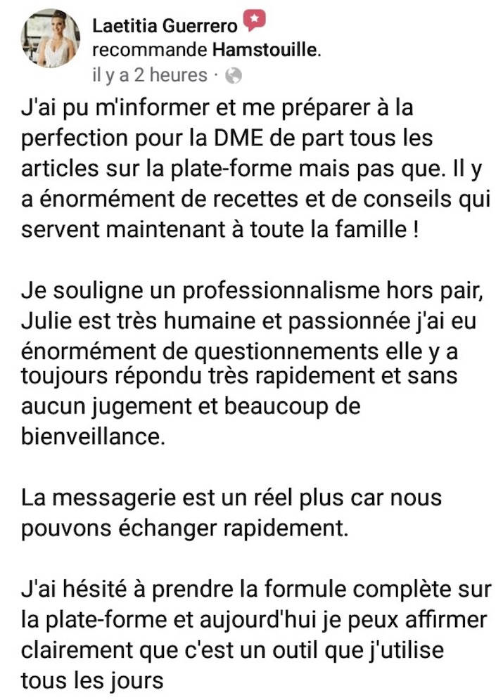 Recommandation cliente des services Hamstouille